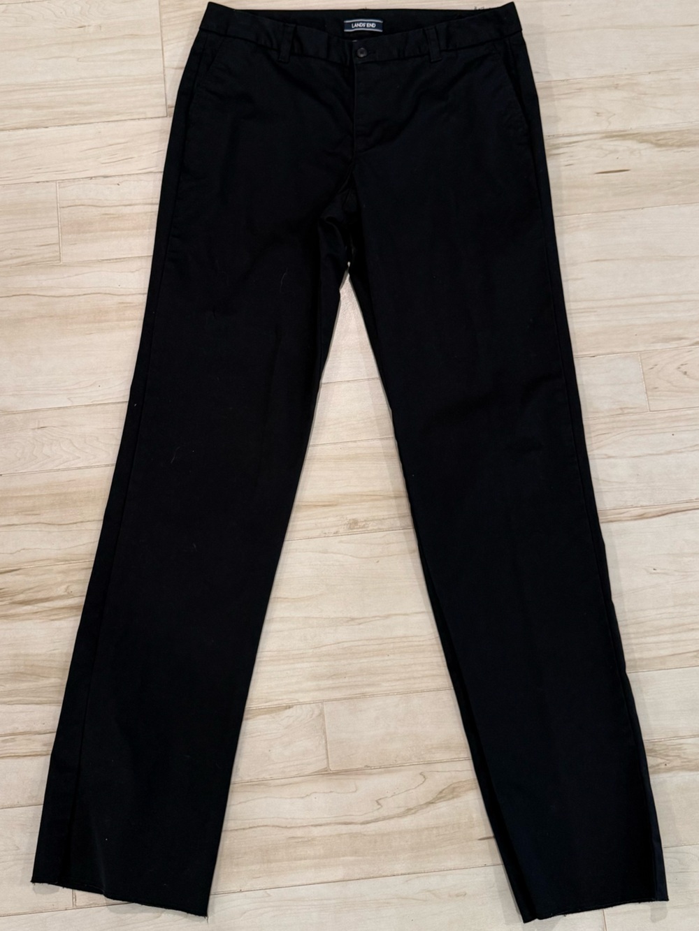 LONG Black Cotton Blend Straight Leg trousers Capsule Pants Size 12L Lands' End